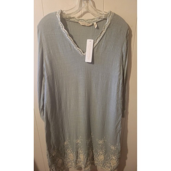 NWT Women's Soft Surroundings Dress Green Embroidered Floral Medium - Picture 1 of 11